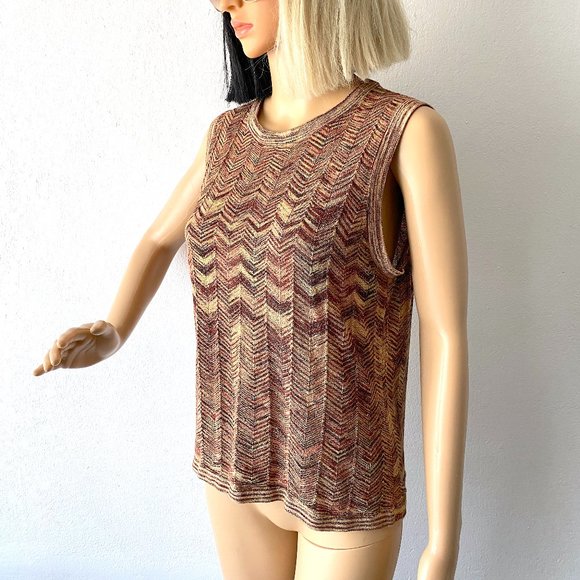 Dressy Sleeveless Knit Top Missoni For Target Zig Zag Top Chevron Top Metallic - Picture 5 of 7